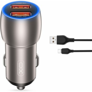 XO car charger CC52 QC 36W 2x USB gray + USB-C cable