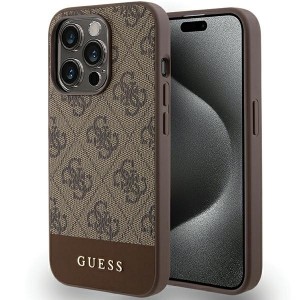 None Guess case for iPhone 15 Pro 6,1" GUHCP15LG4GLBR brown HC PC/TPU 4G PU BOTTOM STRIPE