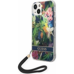 None Guess case for iPhone 14 Pro Max 6,7" GUOHCP14XHFLSB blue HC PC/TPU Flower Cord