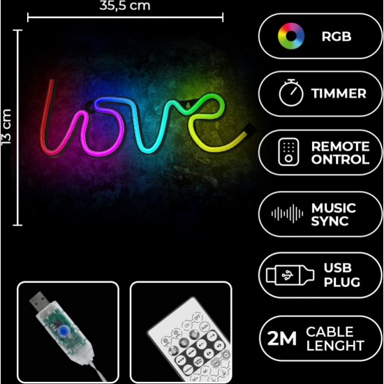 None Neon LED RGB LOVE FLRN01 + RC Forever Light