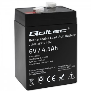 Qoltec AGM battery | 6V | 4.5Ah | Maintenance-free | Efficient| LongLife | for UPS, scale, cash register