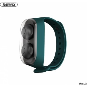 Remax wireless stereo earbuds TWS-15 with docking station in smartband green