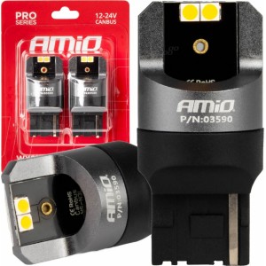 Amio LED CANBUS PRO series 7440 WY21W 4x3030 SMD Orange 12/24V AMIO-03590