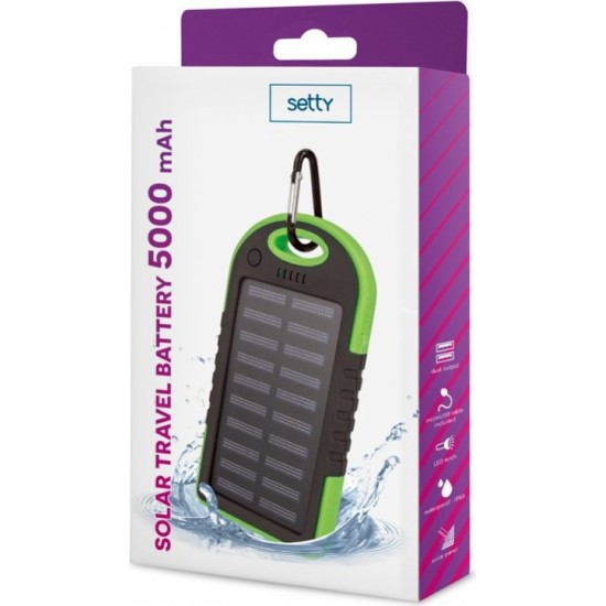 Setty Solar Power Bank 5000mAh Портативный аккумулятор + Micro USB Кабель