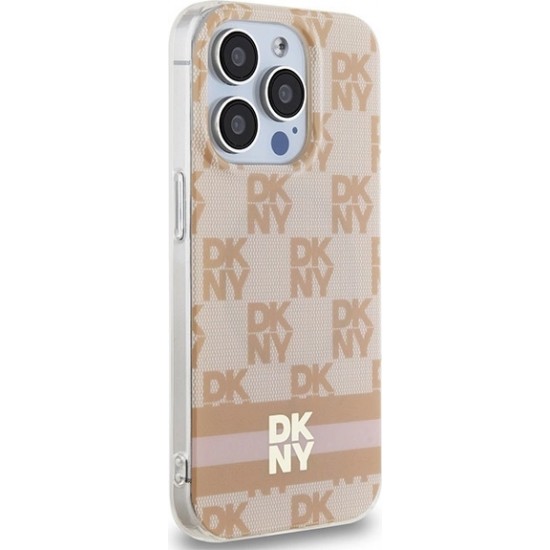 Dkny IML Checkered Mono Pattern & Printed Stripes MagSafe case for iPhone 15 Pro Max - pink