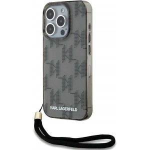 Karl Lagerfeld IML Mono KL Pattern & Cord case for iPhone 15 Pro Max - black