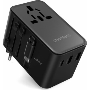 Choetech PD5021 45W EU/US/AUS/UK Travel Adapter with Built-in USB-C Cable - Black