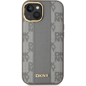 Dkny Leather Checkered Mono Pattern MagSafe iPhone 15 Case - Beige