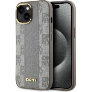 Dkny Leather Checkered Mono Pattern MagSafe iPhone 15 Case - Beige