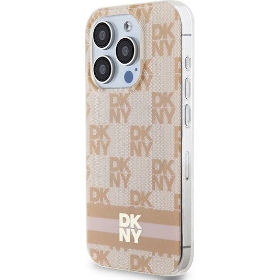 Dkny IML Checkered Mono Pattern & Printed Stripes MagSafe case for iPhone 15 Pro Max - pink