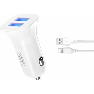 XO car charger TZ10 2x USB 2,4A white + Lightning cable