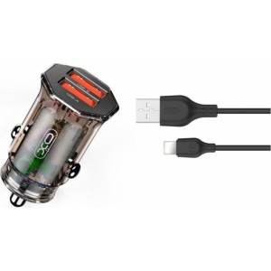 XO Clear car charger CC49 2x USB 2,4A brown + Lightning cable