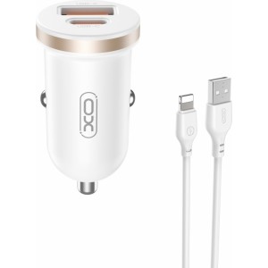 XO car charger CC56 PD 30W QC 1x USB 1x USB-C white + USB - Lightning cable