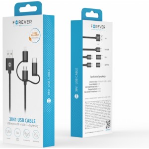 Forever 3in1 cable USB - Lightning + USB-C + microUSB 1,0 m 1,5A black