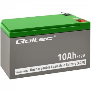 Qoltec AGM battery | 12V | 10Ah | Maintenance-free | Efficient| LongLife | for UPS, security