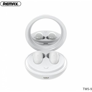 Remax wireless stereo earbuds TWS-9 with docking station and mirror white