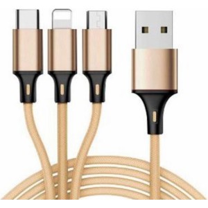 Ilike CCI02 Pīta auduma izturīgs USB 3in1 Kabelis ar USB uz Micro USB / Lightning / Type-C 1m Zelta