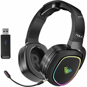 Aula F608 3in1 Austiņas Spēļu PS4 PS5 / Smart TV - Bezvadu 2.4Ghz USB /  Bluetooth / 3.5mm Vada / Mic RGB Led Melna