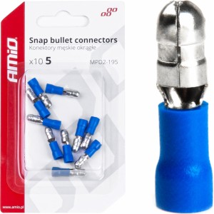 Amio Snap Bullet connectors male 5mm 1.5-.25mm2 15A 10pcs