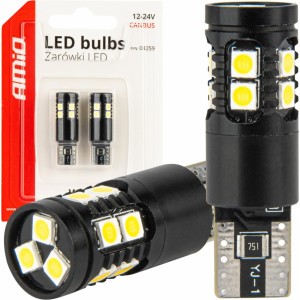 Amio LED CANBUS bulbs T10 W5W 13SMD 3030 White 12V/24V AMIO-04259