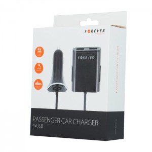 Forever Passenger USB 4 x 2.4A (12V / 24V) Autolādētājs ar Garu vadu 1.5m un Klipsi