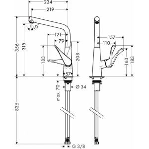 Hansgrohe Metris 320 virtuves maisītājs, hroms