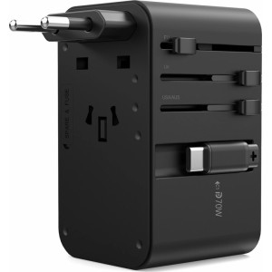 Choetech PD5022 70W EU/US/AUS/UK Travel Adapter with Built-in USB-C Cable - Black