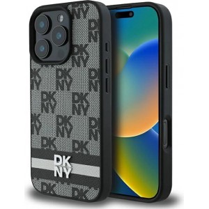 Dkny Checkered Pattern & Printed Stripes case for iPhone 16 Pro - black