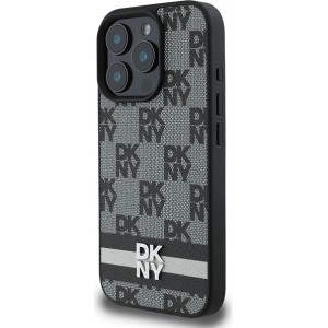 Dkny Checkered Pattern & Printed Stripes case for iPhone 16 Pro - black