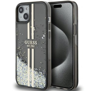 None Guess case for iPhone 15 6,1" GUHCP15SLFCSEGK black HC LIQ. GLITTER GOLD STRIPES