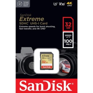 Sandisk memory card Extreme SDHC 32GB 100/60MB/s C10 V30 UHS-I U3