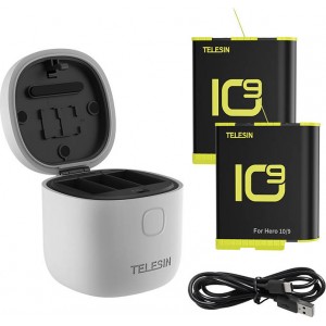 Telesin 3-slot waterproof charger Allin box Telesin for GoPro Hero 9 / Hero 10 + 2 batteries (GP-BTR-905-GY-B)