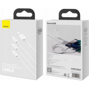 Baseus cable 3in1 USB A to Micro USB / Lightning / Type C 3,5A CAMLTYS-02 1,5 m white