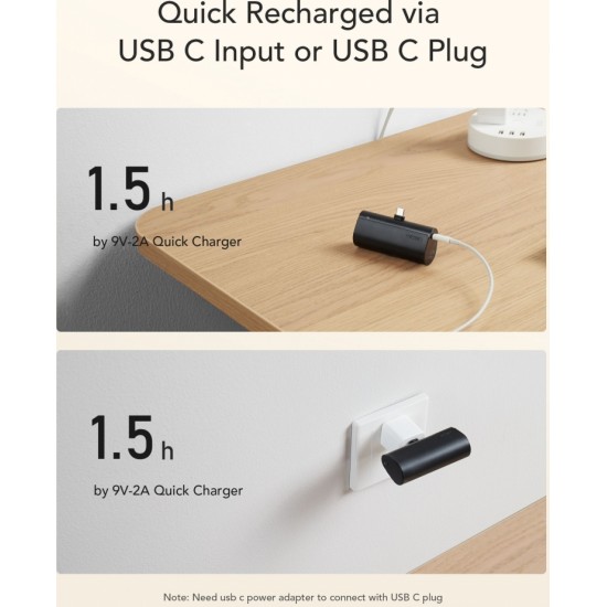 Veger powerbank 5 000 mAh with built-in connector Type C PD QC3.0 3A 20W PlugOn (W0556) black