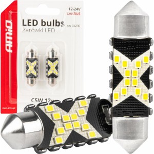 Amio LED CANBUS bulbs 12SMD Festoon C5W 2016 36mm White 12/24V AMIO-04236