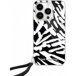 Karl Lagerfeld IML Zebra Pattern & Cord case for iPhone 15 Pro Max - black