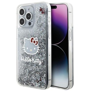 Hello Kitty case for iPhone 15 Pro Max 6,7" silver hardcase Liquid Glitter Charms Kitty Head