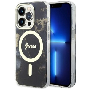 None Guess case for iPhone 14 Pro 6,1" GUHMP14LHTMRSK black hard case Golden Marble MagSafe