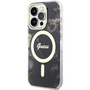 None Guess case for iPhone 14 Pro 6,1" GUHMP14LHTMRSK black hard case Golden Marble MagSafe