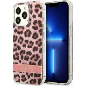 None Guess case for iPhone 13 Pro Max 6,7" GUHCP13XHSLEOP pink hard case Leopard Electro Stripe