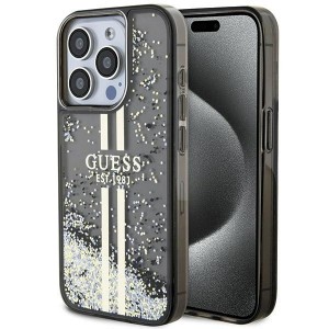 None Guess case for iPhone 15 Pro 6,1" GUHCP15LLFCSEGK black HC LIQ. GLITTER GOLD STRIPES