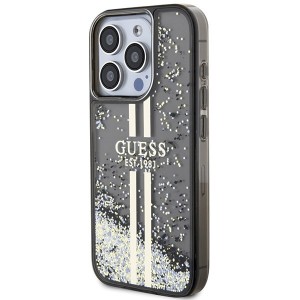 None Guess case for iPhone 15 Pro 6,1" GUHCP15LLFCSEGK black HC LIQ. GLITTER GOLD STRIPES