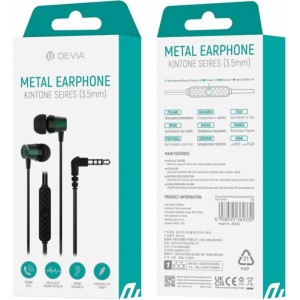 None Devia wired earphones Kintone Metal jack 3,5mm green