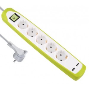 Electraline 62161 Pagarinātājs 5 ligzdas+2xUSB 2m