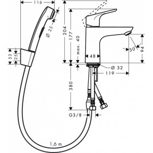 Hansgrohe Focus 100 izlietnes maisītājs ar bidetu, 1.60m, hroms