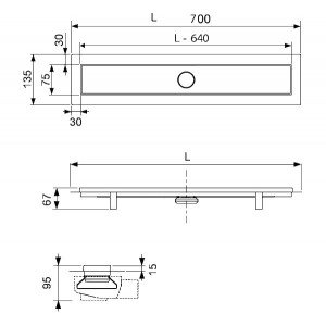 Tece linus dušas tekne ar resti 700mm