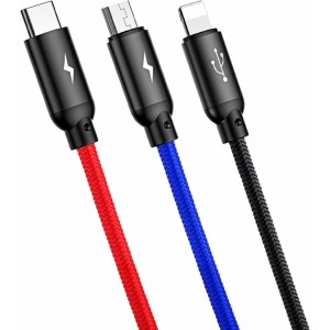 Baseus Three Primary Colors 3in1 USB-A - micro USB / Lightning / USB-C 3.5A cable 0.3 m - black