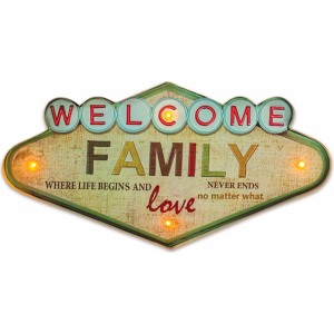 Telforceone RETRO Metal Sign LED Welcome Family Forever Light