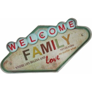 Telforceone RETRO Metal Sign LED Welcome Family Forever Light