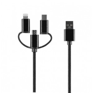 Setty 3in1 cable USB - Lightning + USB-C + microUSB 1,0 m 2A black nylon DT